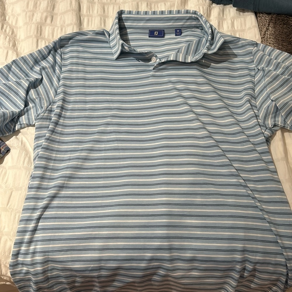 Blue and white striped footjoy golf polo size medium